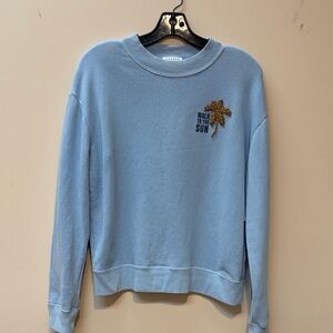 Sandro Sky Blue Sweatshirt with Palm Tree Embroidery